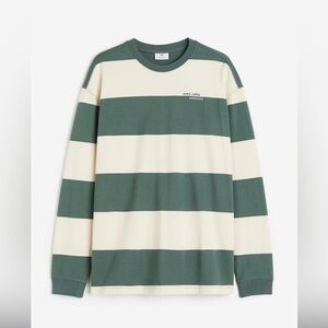 Green and Cream Striped Long Sleeve Shirt